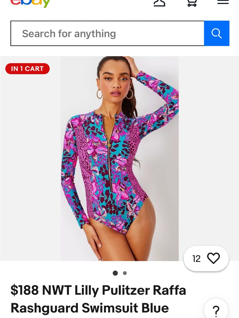 Lilly Pulitzer Raffa Rashguard Teal & Fuchsia Floral Long-Sleeve One-Piece Swim - Picture 5 of 5